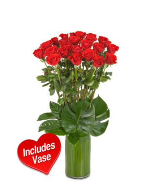  20 Long-Stem Red Roses in Modern Vase