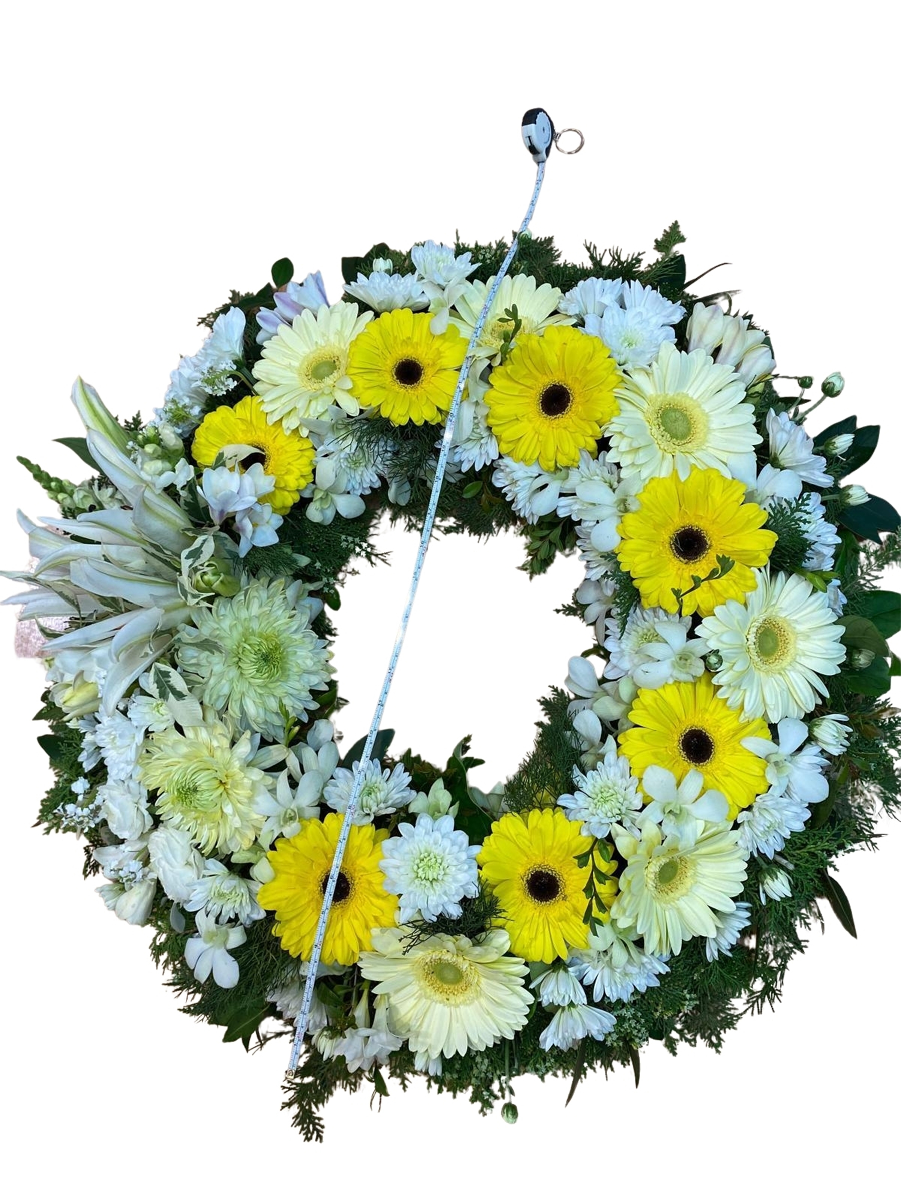 Yellow & White Sympathy Flower Wreath 1 flower delivery in hospital