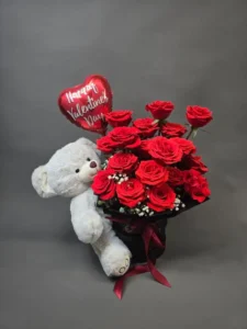 Red Rose Bouquet with Teddy 15 flower delivery in perth