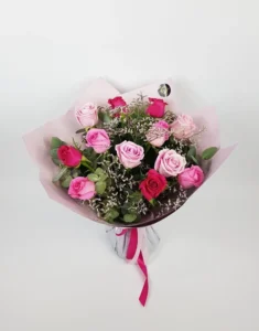 Blush & Hot Pink Rose Bouquet 10 Pink Whisper – Blush & Hot Pink Rose Bouquet